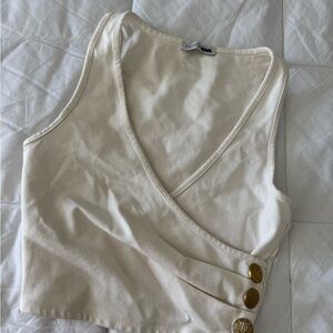Fashion Nova Ivory Wrap Tank with Gold Accents